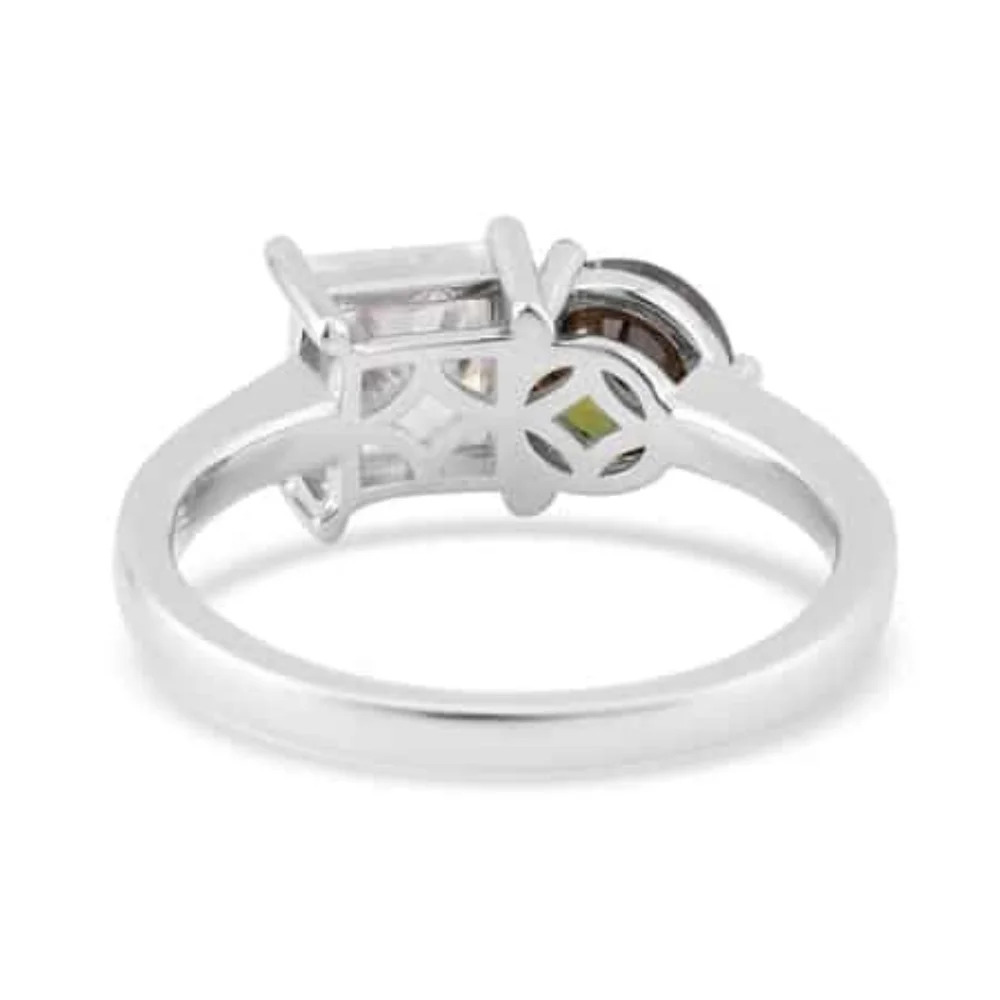Genuine Moissanite White & Green Toi Et Moi Ring - Picture 5 of 6